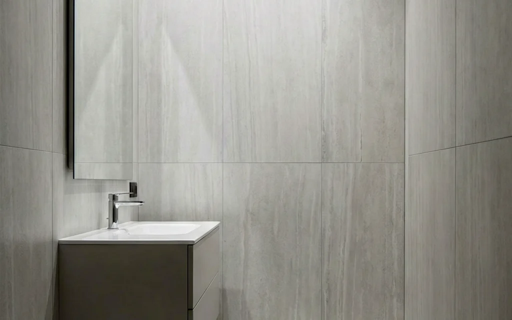 3 تکنیک بزرگ تر نشان دادن سرویس بهداشتی کوچک با سرامیک اسلب روانشناسی طرح و نقش (رگه ها را بشناسید)