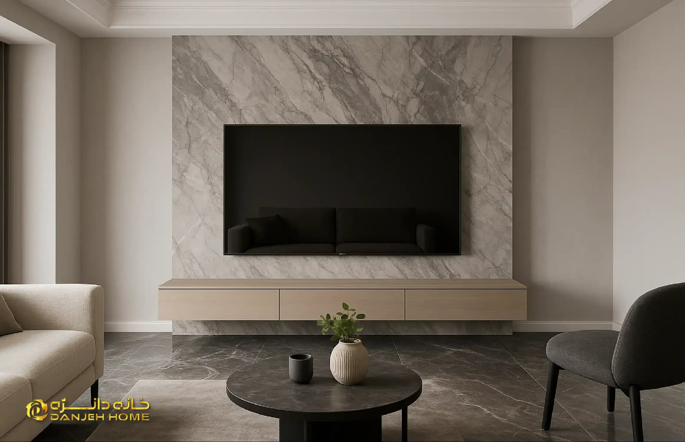 ایدههای جذاب و مدرن برای طراحی دیوار تلویزیون تی وی وال (TV Wall) با سرامیک اسلب