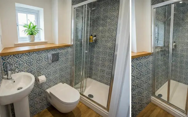 بزرگ تر نشان دادن سرویس بهداشتی کوچک با سرامیک اسلب